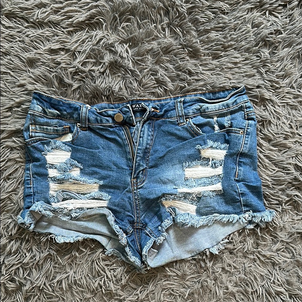 Wax Jean Blue High-Waisted Distressed Jean Shorts
